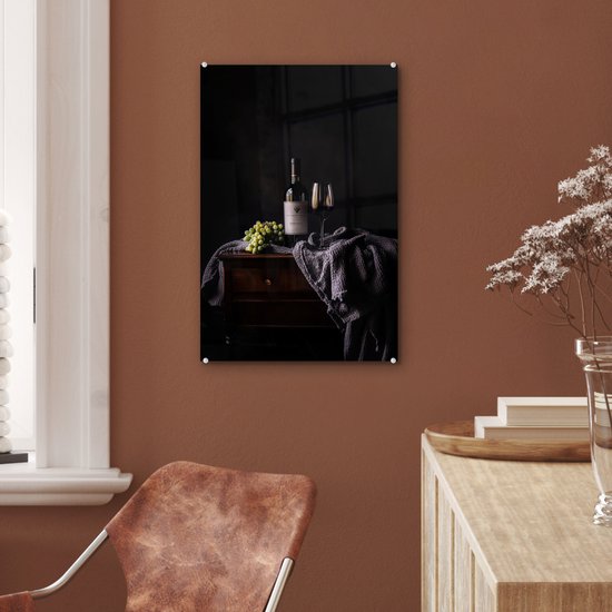 MuchoWow® Tableau sur verre 40x60 cm - Tableau sur verre acrylique - Raisins - Vin - Rouge - Tableau - Photo sur verre - Décoration murale salon - Décoration murale chambre - Peintures