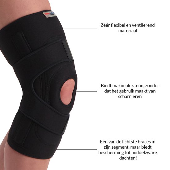 Super Ortho lichtgewicht kniebrace met baleinen en extra banden - Zwart