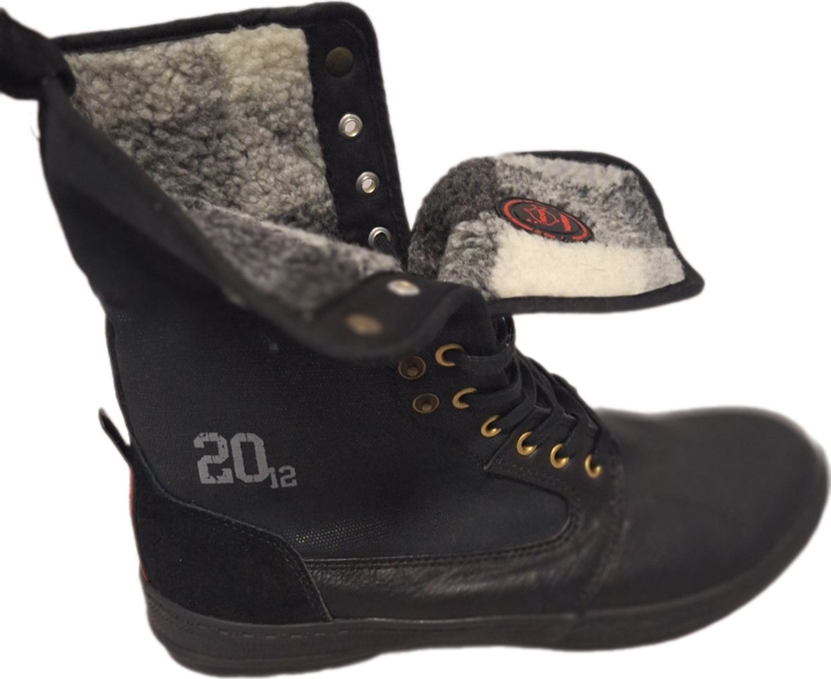 BASELONDON/FISCH&CHIPS-MANBOOTS-BLACK-CANVAS-SUEDE-PLAIDVOERING-42