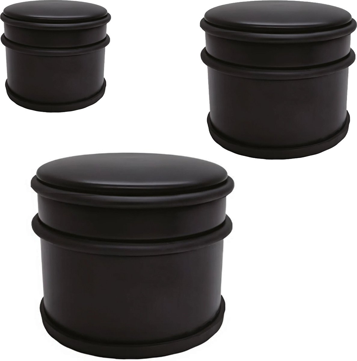 Deurstopper BRAM 3 stuks - rond - mat zwart - zonder schroeven - diameter 9 cm - hoogte 7,5 cm