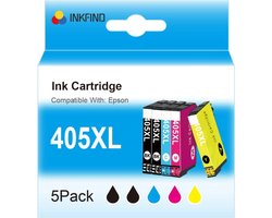 INKFIND 405XL inkt voor Epson405 Epson 405 Espon405XL 405XL multipack van 5 stuks (Zwart*2, C/M/Y*1) geschikt voor printers Epson WorkForce Pro…