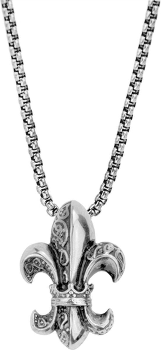 Frank 1967 7FN-0006 Stalen Heren Ketting met Hanger - Franse Lelie - lengte 60 cm - zilverkleurig - Cadeau voor mannen