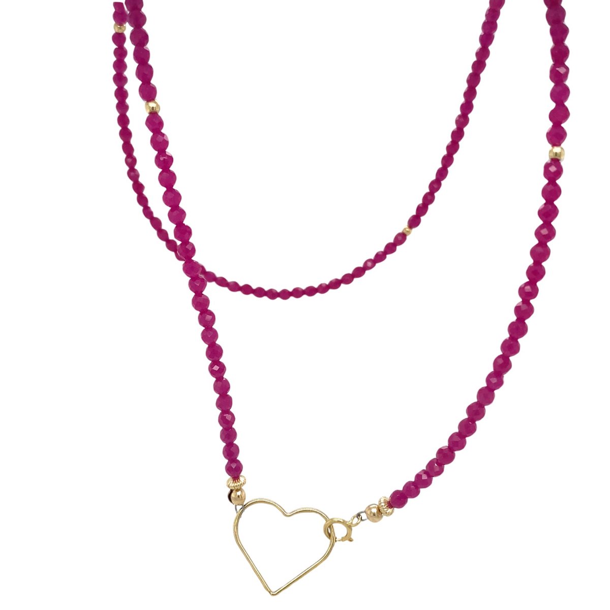 pat's jewels Ketting - Ketting Dames - Edelsteen - Robijn - Geboortesteen - Rood - Goud - Hart