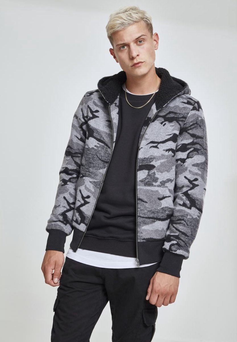 Urban Classics Camo zip Vest met capuchon Camouflage M Groen