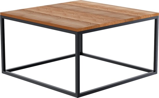 CLP Manteo Bijzettafel - metaal met hout - woonkamer - Salontafel van eikenhout - Sofa-tafel met metalen frame - Vierkant nachtkastje -, Maat:20x20x90 cm