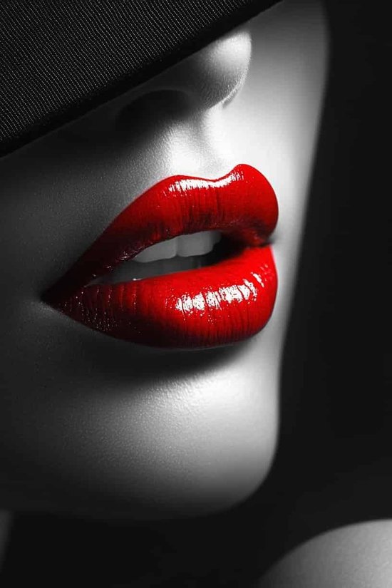 Rode Lippenstift Poster - Mode - Schoonheid - Lippen - Gezicht - Beauty - Make-up - Stijlvolle - Lipstick - posters - formaat 60x90cm - Wanddecoratie - 4735