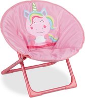 Bol.com Relaxdays kinderstoel moon chair - inklapbaar - binnen - buiten - eenhoorn - HBD 48x51x48 cm - roze aanbieding
