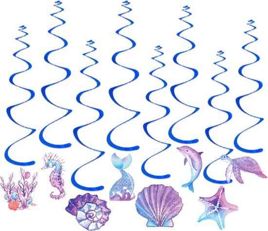 Q2Party - Zeedieren Swirl - Slinger - Versiering - Verjaardag - decoratie - Feest - Hangdecoratie – 8 stuks