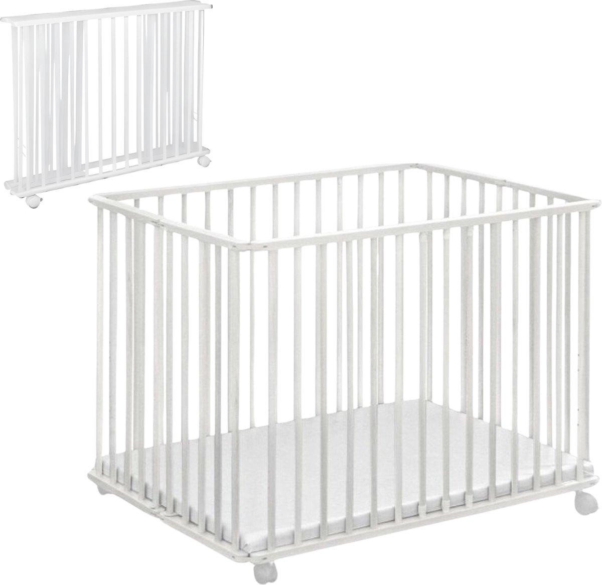 Bebies First LIAM Babybox Inklapbaar / Baby box – Kinderbox / Playpen Met Wieltjes - 99 x 75 x 74 cm - Wit – foto 2