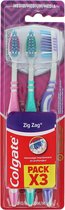 Colgate Zig Zag Pink- Brosse à dents Medium vert-violet - lot de 3