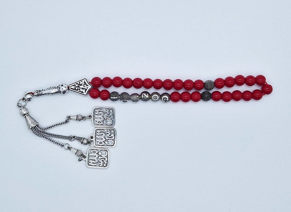 Handgemaakte naam tasbih 33 Kralen Natuursteen “AAA Amazonium” - met metaal tassel “subhan allah"- Met je naam of de naam van uw geliefde- 8 mm diameter van de korrel