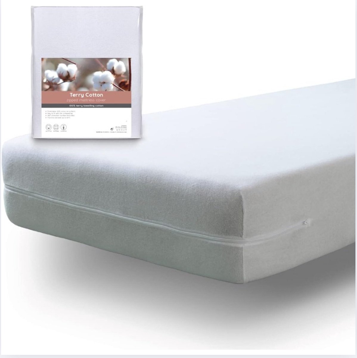 "Matrashoes met ritssluiting – elastische matrasvernieuwer van 100% katoenen badstof, absorberend, geschikt voor matrassen tot 30 cm hoog, maat 150x190/200 cm."