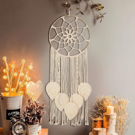 Giftpot Macramé 110 cm (B) x 82 cm (H) Boho Wandtapijt, Groot, Handgeweven, Wanddecoratie voor Slaapkamer, Balkondecoratie, Cadeau voor Vrouwen (J