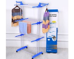 Droogrek - Wasrek - Droogrek inklapbaar - Droogtoren - Opvouwbaar - 170 CM - 3 lagen - Blauw - Incl. wielen