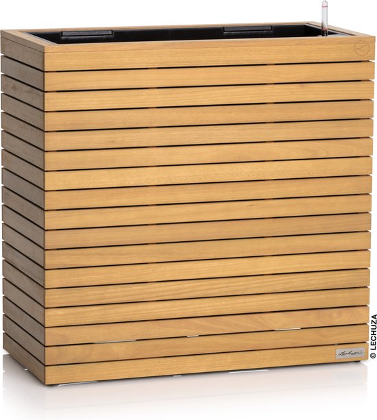 LECHUZA PALO natural wood 80 wide high - Plantenbak - met uitneembare binnenbak - met bewateringssysteem - ALL-IN-ONE set met LECHUZA-PON - FSC® 100% eucalyptus hout