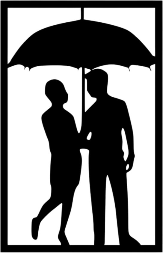 Djemzy - décoration de fenêtre salon/chambre - moustiquaire - volet de fenêtre - décoration de rebord de fenêtre - bois - noir - amour - gay - Panneau de fenêtre couple gay sous parapluie - MDF 6 mm