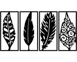 Djemzy - raamdecoratie woonkamer/slaapkamer - raamscherm - raamluik - vensterbank decoratie - hout - zwart - Raampaneel 4 veren - 4-delig - raamdecoratie op voet - ornament op voet voor binnen - ornament vensterbank - MDF 6 mm