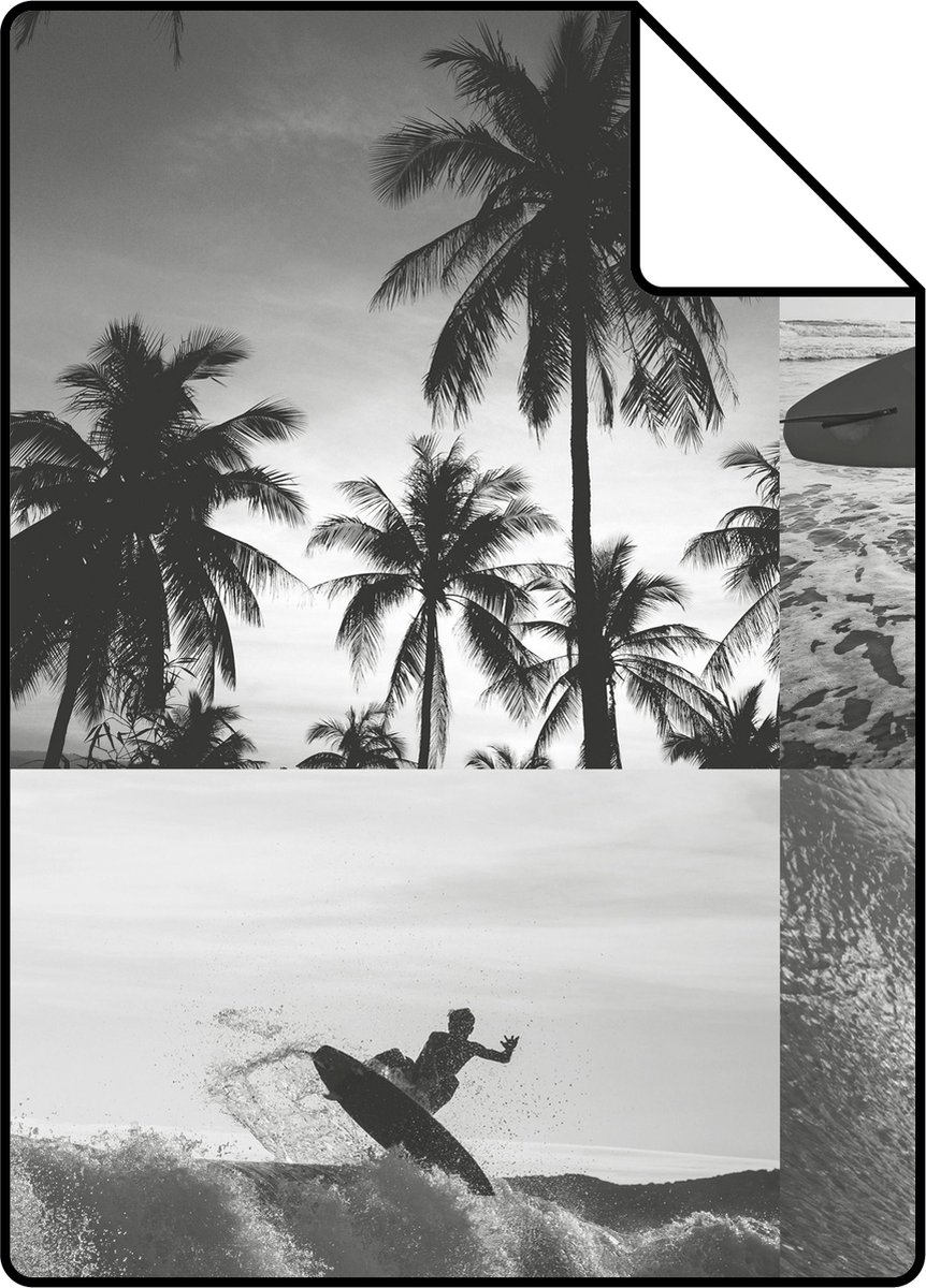 Proefstaal ESTAhome behang foto's van surfers donkergrijs - 26.5 x 21 cm - 138955-S