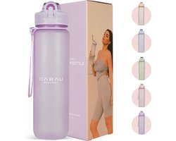 Cabau Bloom Waterfles / Drinkfles | 1 liter | Silky Lavender | Handige drinktuit & unieke maataanduiding | BPA- & Lekvrij | Drinkfles met rietje volwassenen | Drinkfles volwassenen | Drinkfles 1 liter | Verschillende drinkflessen | Cadeau voor haar