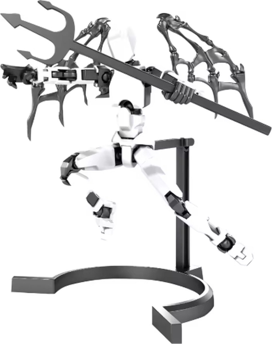 Enluxe BUILD-A-TITAN - T13 Stick Action Figure Special Aetherion met Vleugels + Stand - Kleur Wit Zwart - Flexibele Beweegbare Pop, Verwisselbare Handen en Speelgoedwapens, Creëer je Eigen Gevechtsscene DIY