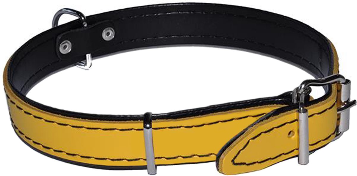 Goedkoopste Gele leren hondenhalsband 22mm/53cm DINO