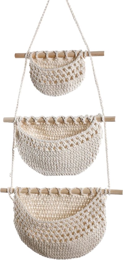 Fruithangmat, fruitmand, handgeweven fruithangmat, met 4 haken en 2 S