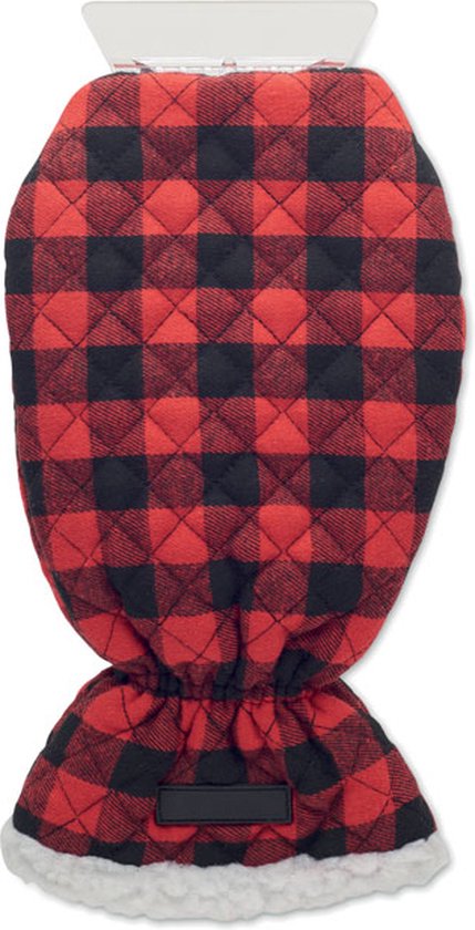 Grattoir à glace voiture - Essuie-glace - Grattoir à vitre - Accessoires de voiture - Grattoir à glace avec gant - À carreaux - Rouge/noir