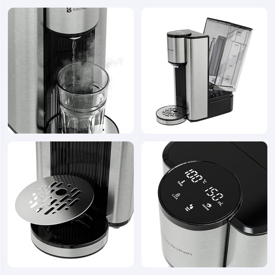Distributeur d'eau chaude KitchenBrothers - Robinet d'eau chaude - 40-100 °C - 150/250/300 ml - Bouilloire instantanée - 2,5 L - Zwart