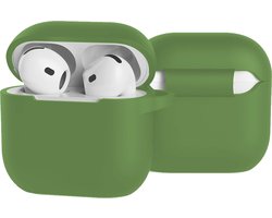 Case - Geschikt voor Apple AirPods 4 - Siliconen Hoes met Clip - Silicone Hoesje Cover - Donkergroen