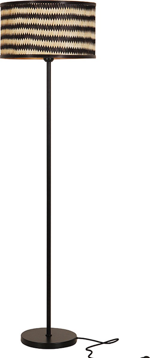 Olucia - JILDAU - Vloerlamp - Zwart / Bruin - Vorm: Rond