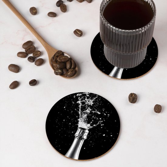Dessous de verre Champagne - Noir - Éclaboussures - Éclatement - 10x10 cm - 6 morceaux - Sous pour Verres et Tasses
