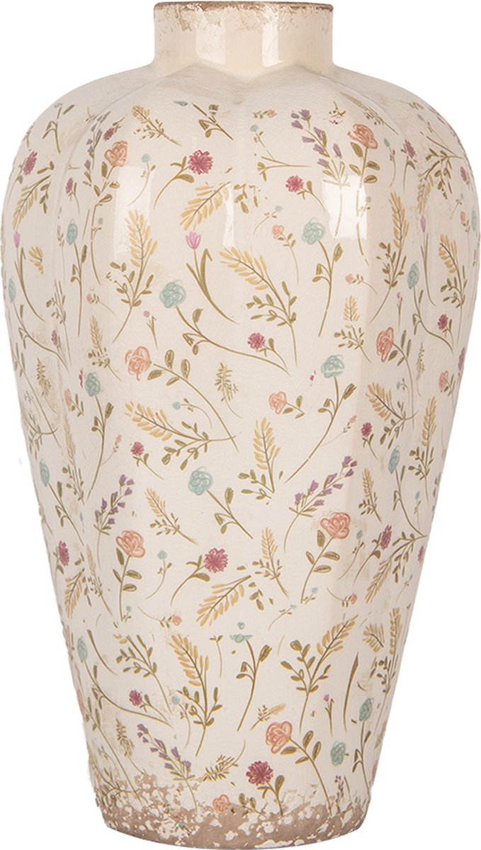 Vaas Ø 24x40 cm Beige Keramiek Bloemen