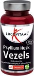 Lucovitaal Psyllium Husk Vezels, 60 capsules in een donkerrode pot.