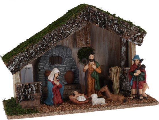 MDF kerststal met 7 kerstfiguren