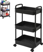 Bol.com YONO keukentrolley op Wieltjes - Keuken Trolley op Wielen - Opberg Kar Organizer - Zwart aanbieding