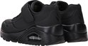 Achterkant van zwarte Skechers sneakers met klittenbandsluiting en luchtzool.