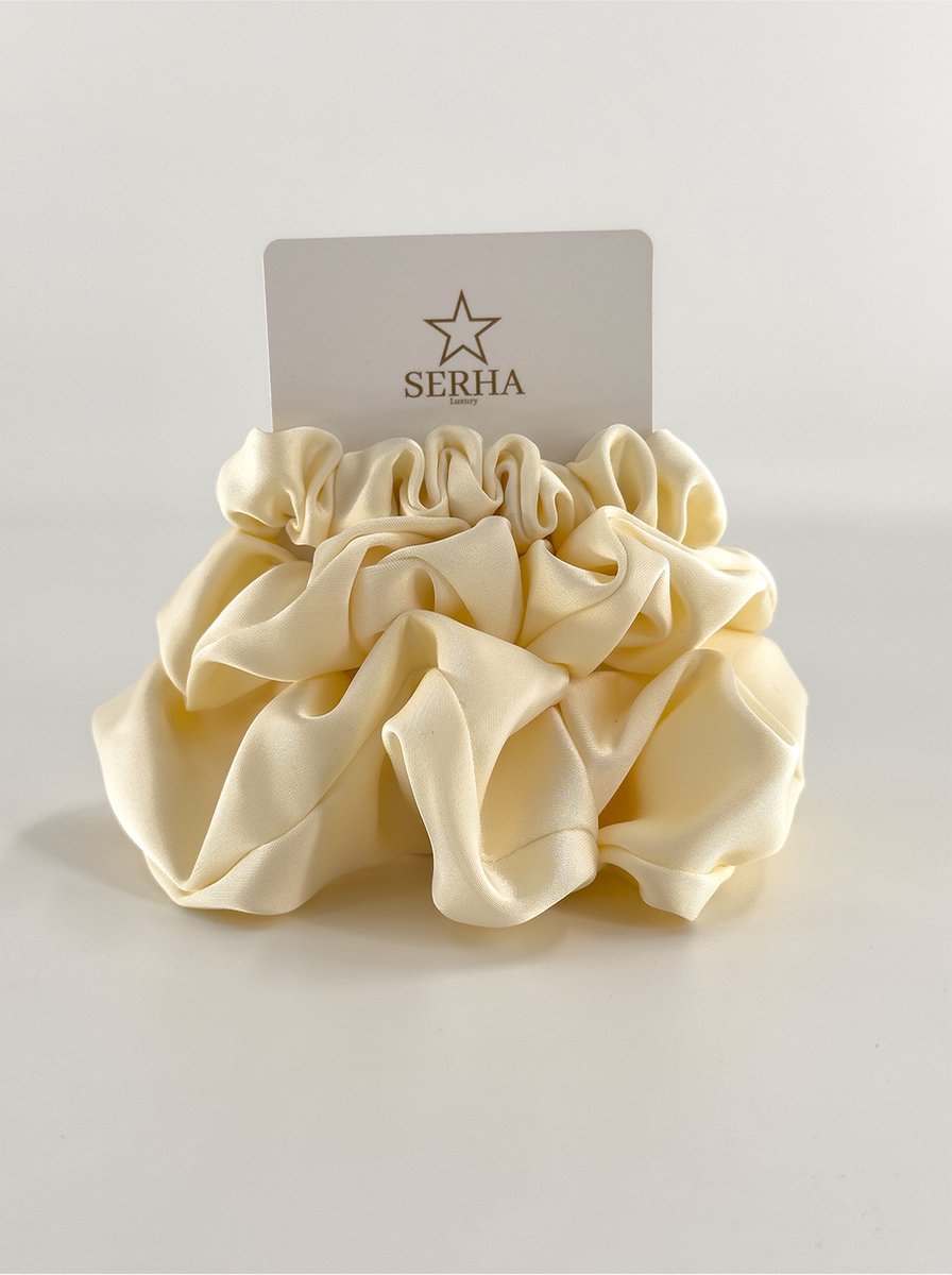 Serha Luxury Scrunchies Gebroken Wit - Satijnen Scrunchie - Set van 3 - Haarelastiekjes