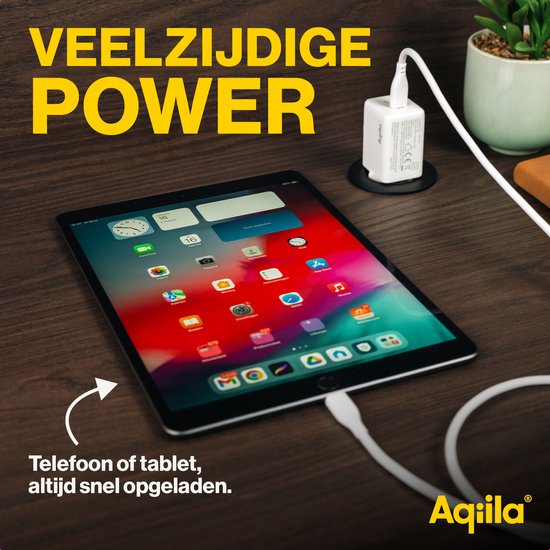 Chargeur USB Aqiila, 45 W, adaptateur USB-C, chargeur rapide GaN, Power PD , 2x USB-C, 100-240 V, Chargebird W2 Wit