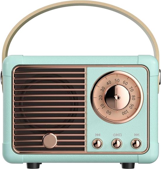 Retro Bluetooth speaker lichtblauw, draagbare draadloze vintage luidspreker, mini retro design, bass boost, Bluetooth 5.0, helder geluid