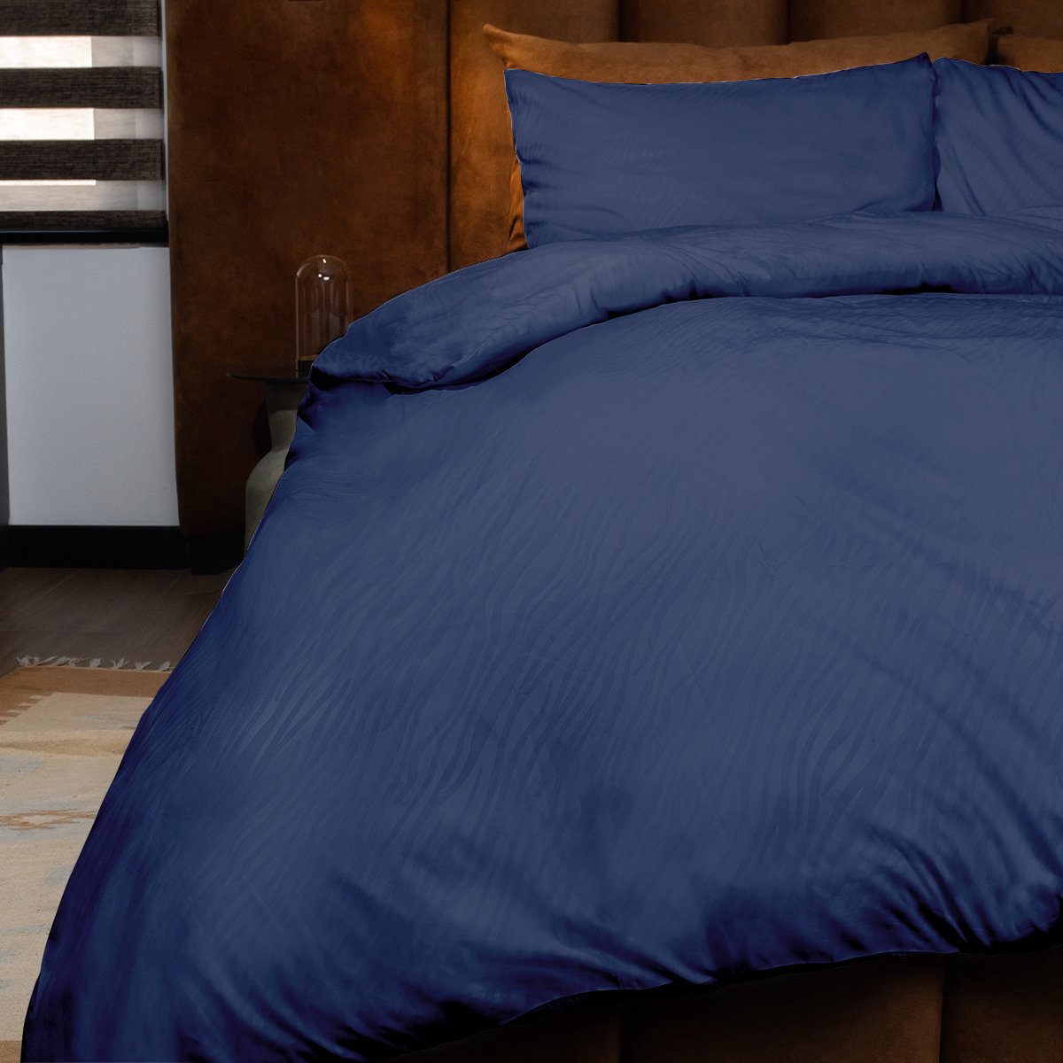 Zydante Dekbedovertrek Set 200x220 cm - Dekbedhoes met 2 Kussenslopen - Emboss Zebra - Donkerblauw