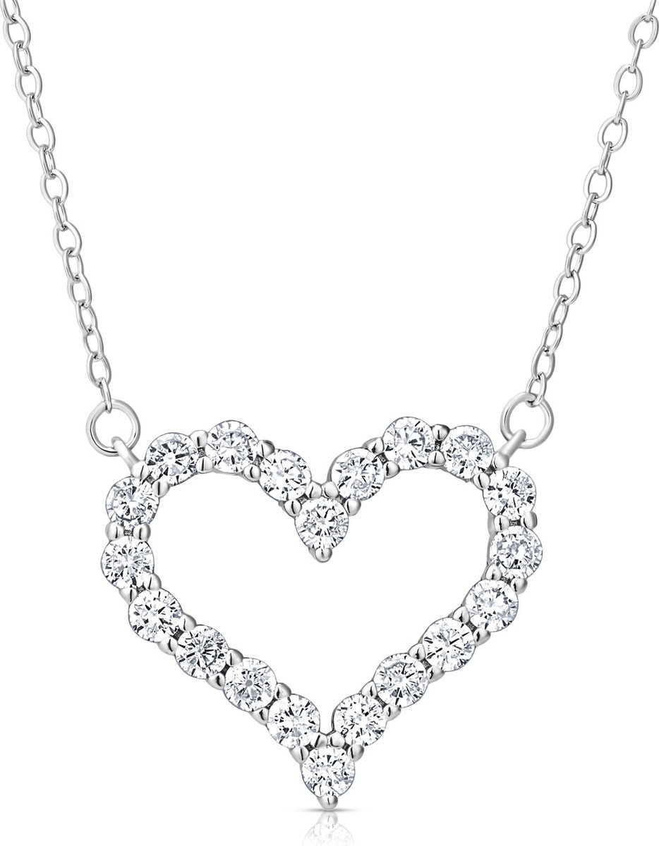 Juwelium Ketting + Flowerbox Geschenkset | Luxe Zilveren Love Hart Ketting met Zirkonia | Perfect Cadeau voor Vrouw, Vriendin, Moeder, Dochter