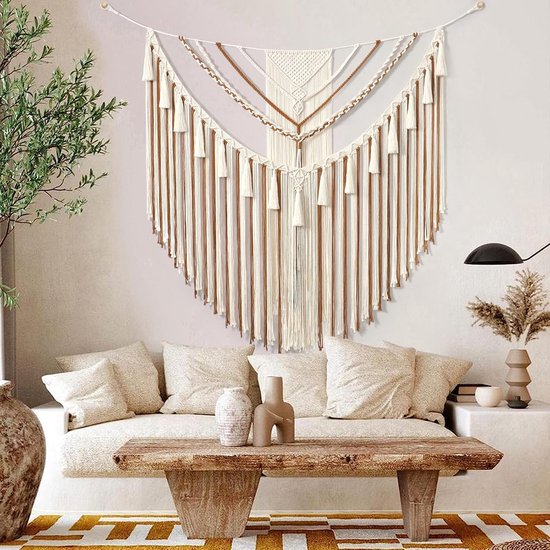 Dremisland Macramé wandspiegel wanddecoratie met geweven fringe blad muur bevestigde boho deco ronde spiegel wandbehang zwart decoratieve spiegel voor woning huis slaapkamer woonkamer