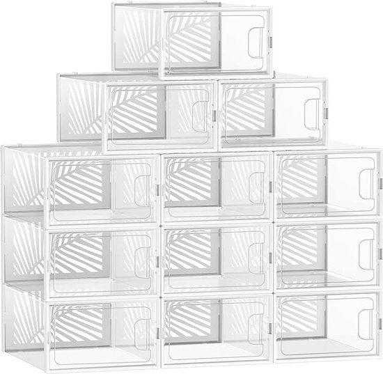 RUTITY Schoenendozen 18 stks Schoen Opbergdoos Voor Schoenen Opbergen, Transparante Plastic Schoenendozen, Stapelbare Schoenendoos, Sneaker Organizer Container Met Deksel, Gemakkelijk Te Monteren
