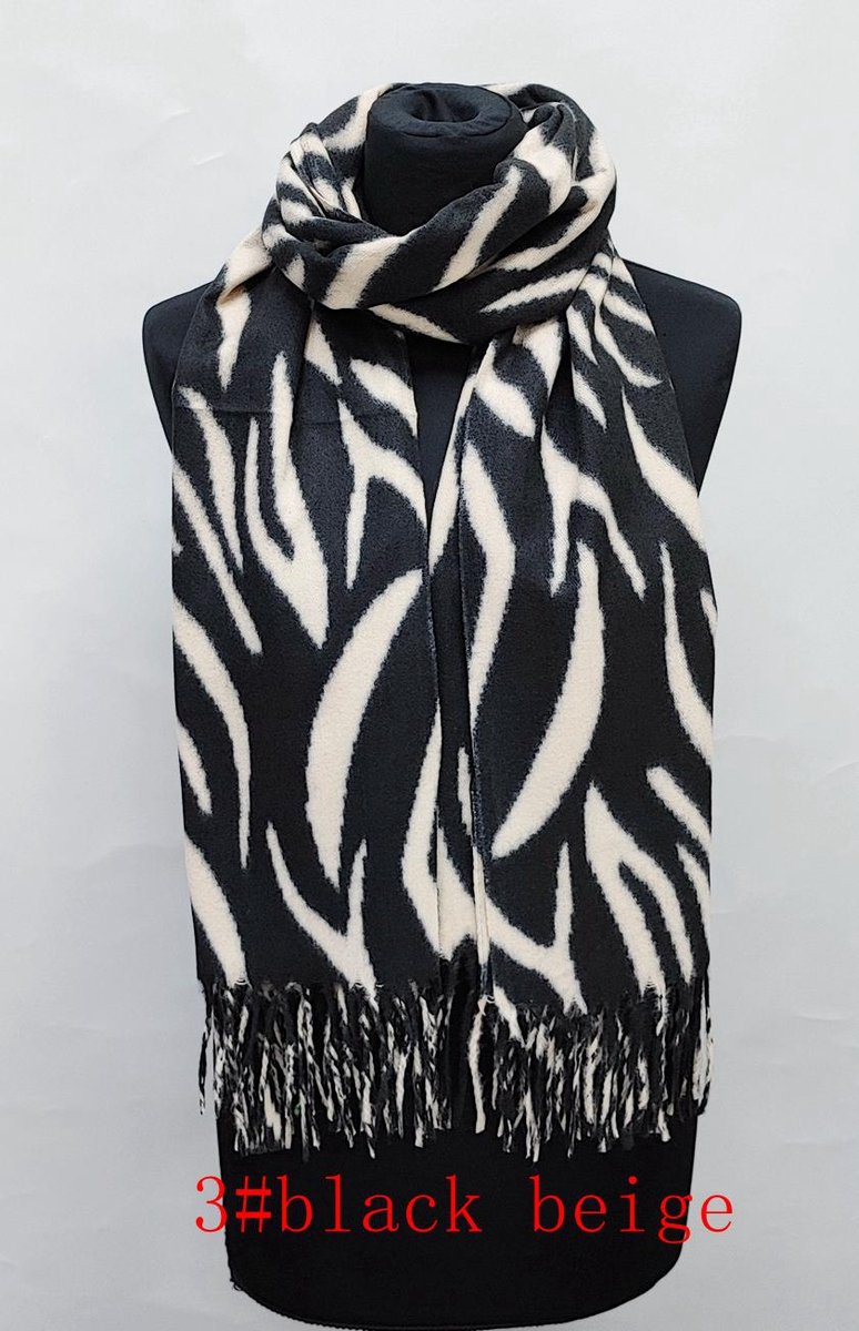 Dames warme sjaal met print herfst/winter SQ24-6 180x68CM beige/zwart