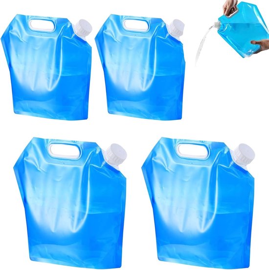 Foto: Noodpakket voor thuis set van 4 opvouwbare watertanks flexibele emmer van 5 l en 10 l draagbare nooddrinkwaterzak met afsluitbaar deksel en kraan noodwatertank