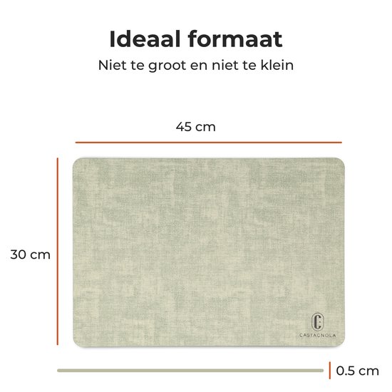 Napperons de table aspect cuir Castagnola - Set de table antidérapant en similicuir - Dessous de verre hydrofuge - Dessous de verre - Napperons en plastique - 6 pièces - 45 x 30 cm - Vert chiné