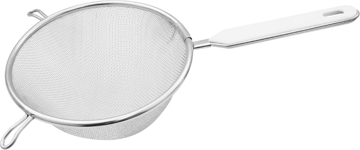 Fijnmazige Keukenzeef 16 cm, Roestvrij Stalen Zeef met Kunststof Handvat (Groen/Zilver)