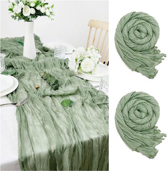 Lange Tafelloper Saliegroen Macramé Katoen Linnen Rustiek Boho Decoratie 30 X 180 Cm