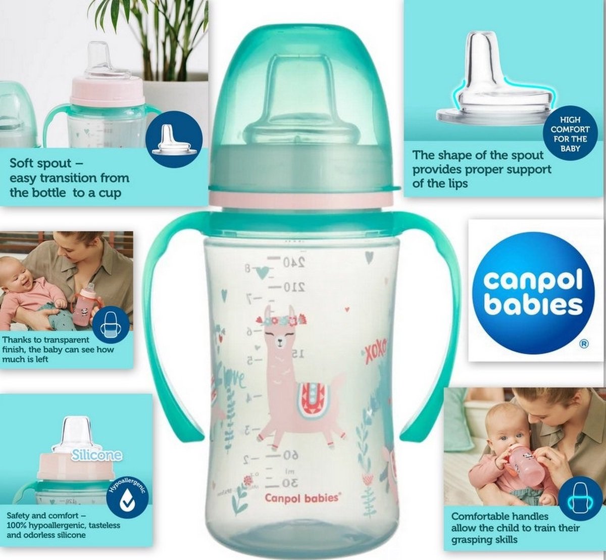 Goedkoopste Canpol Babies | EasyStart | Siliconen Trainingsbeker | 240ml | PP | EXOTISCHE DIEREN | groen 6 m