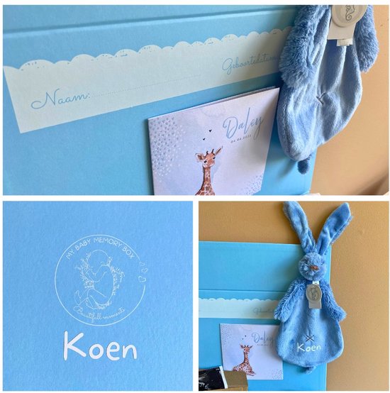 Gepersonaliseerde My Baby Memory Box blauw | 30-delige Baby Herinneringendoos | Kraamcadeau met naam | Baby Geschenkset | Persoonlijk cadeau jongen — afbeelding 5